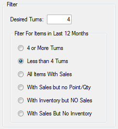 Inventory Turns Filter Selector